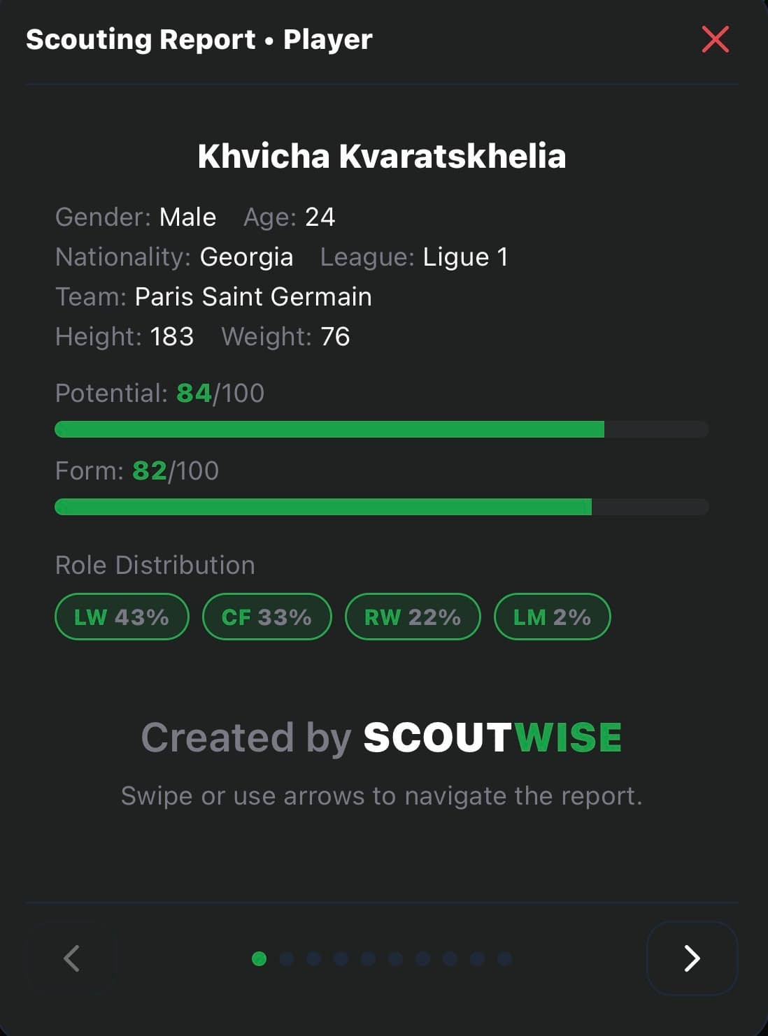Scouting report screen 1