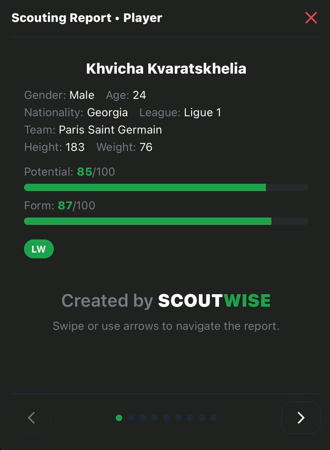 Scouting report screen 1
